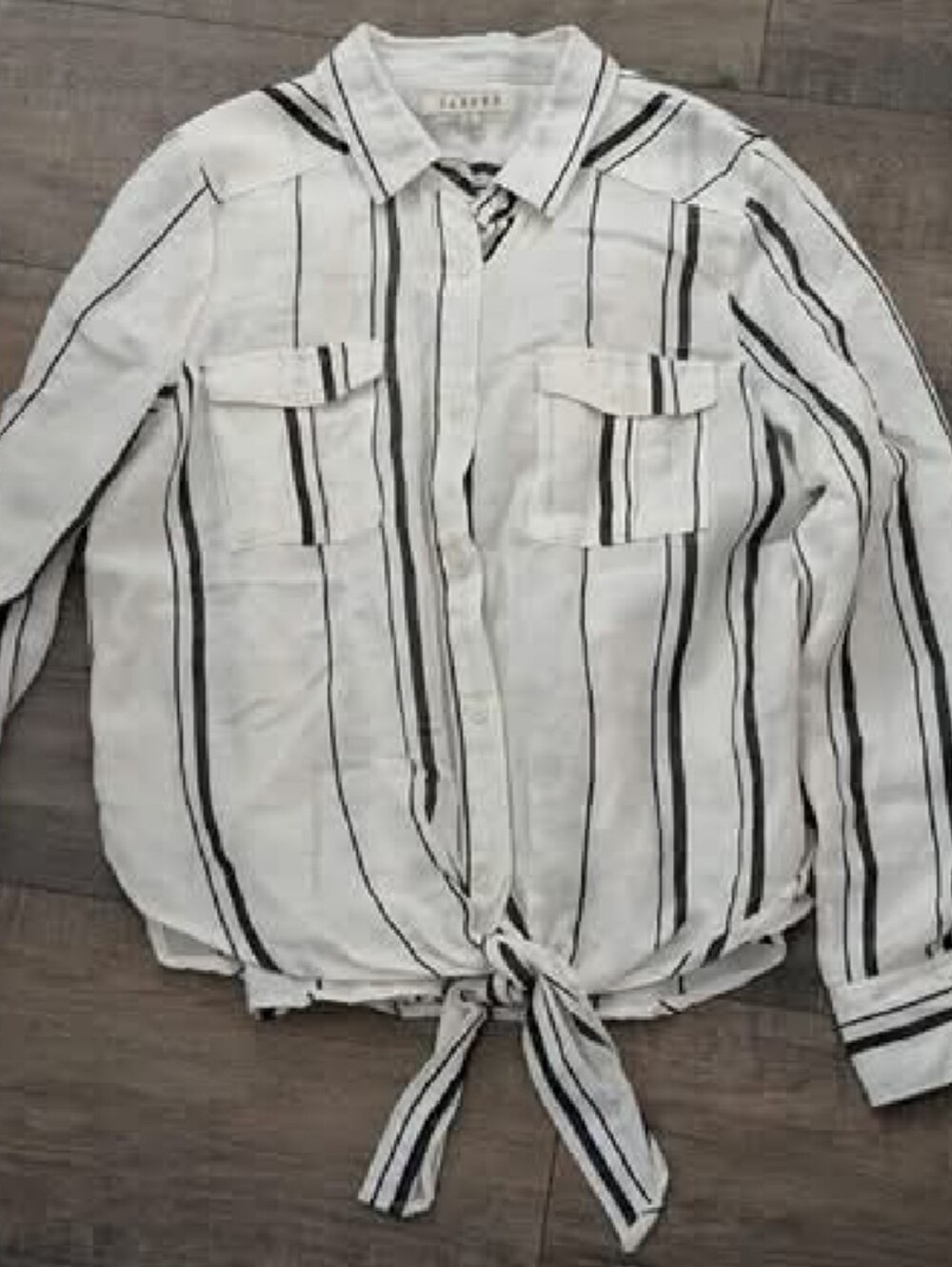 Harper Linen Blend Tie Button Up Too M - Picture 2 of 5